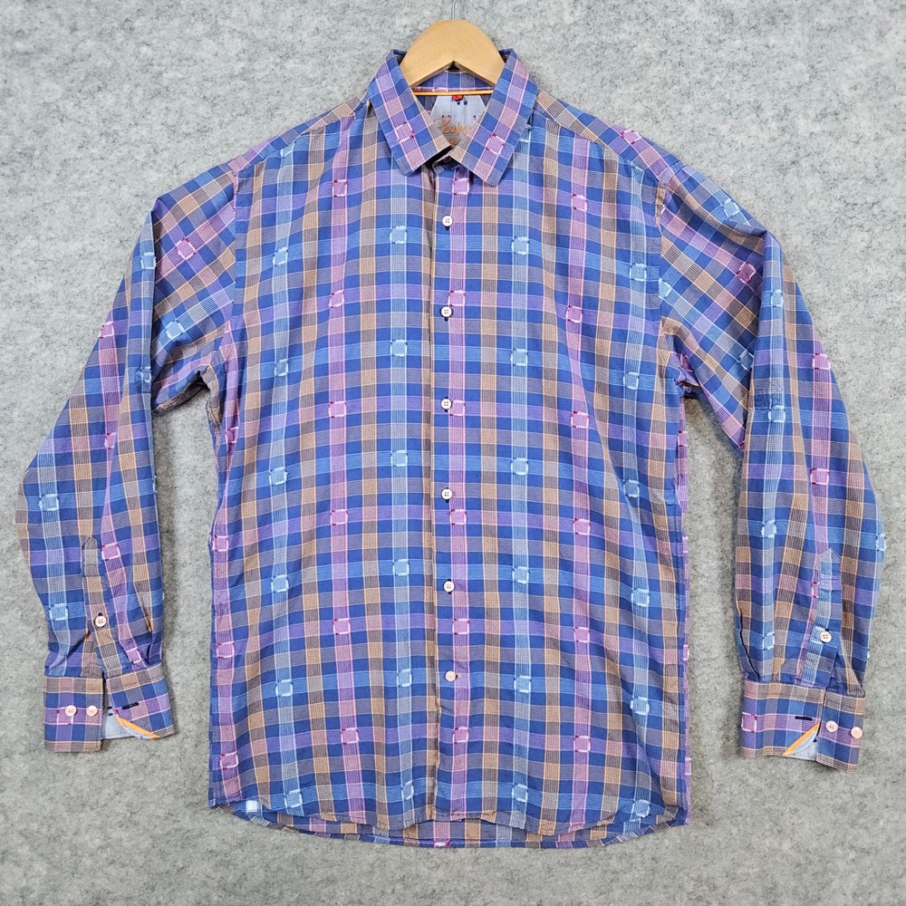 Luchiano‎ Visconti Men's Multicolor Plaid Size L Button Up Shirt Contrast Funky